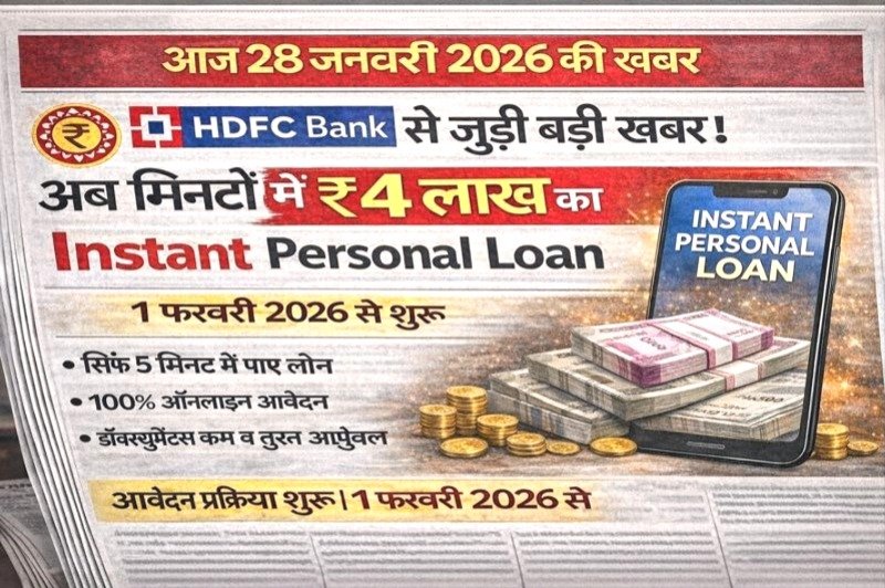 HDFC Bank से जुड़ी बड़ी खबर! अब मिनटों में मिलेगा ₹4 लाख का Instant Personal Loan 1 फरवरी 2026 से शुरू